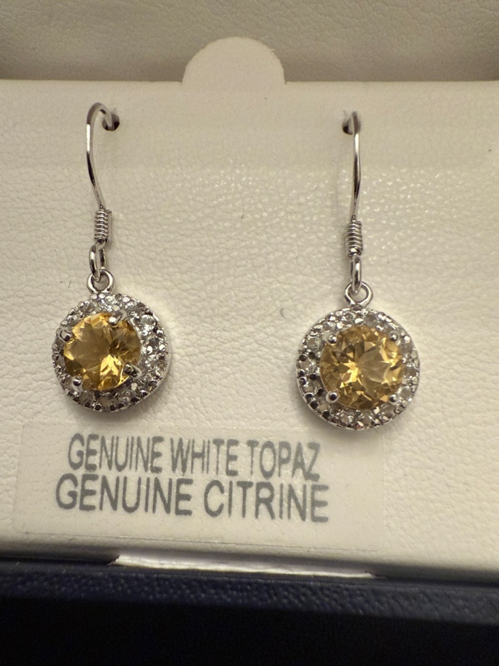 Sterling Silver Citrine Drop Earrings - Yellow Gemstone - Picture 2 of 2